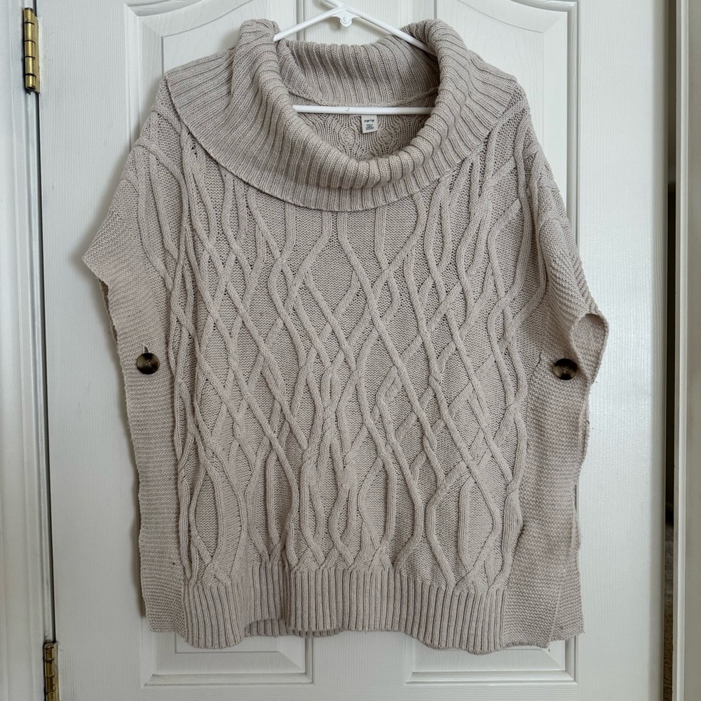 Caslon Cream Cowl Neck Poncho with Textured Knit